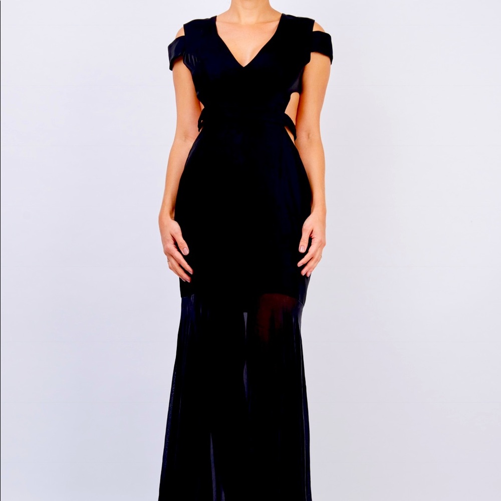 BCBG formal dress, open back&side, sheer bottom, super comfortable, true to size